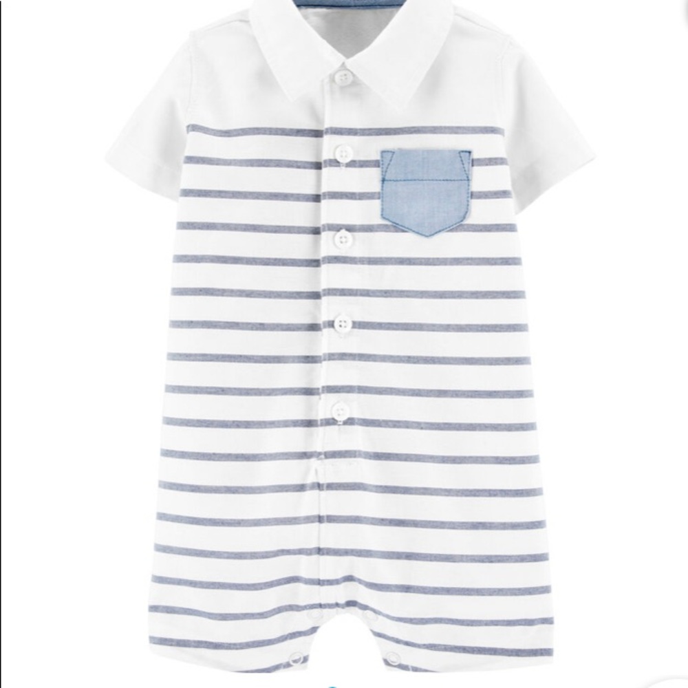 Striped Pocket Romper with short sleeves, 12mo